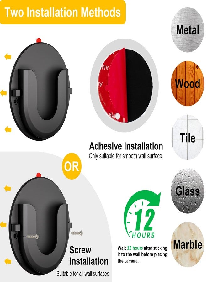 iTODOS 2 Pack Indoor Cam Adhesive Wall Mount, Strong VHB Stick On,No Drilling Mounting Bracket for Ring,Two Ways Installation with Tape and Screws-Black - Image 2